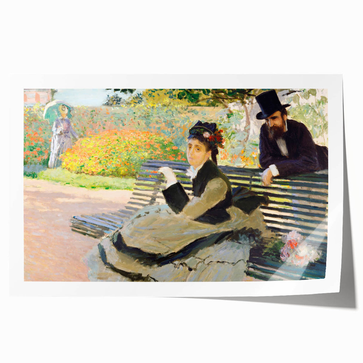 Impressionist Garden Scene - Monet's Camille on a Bench, Framed Print