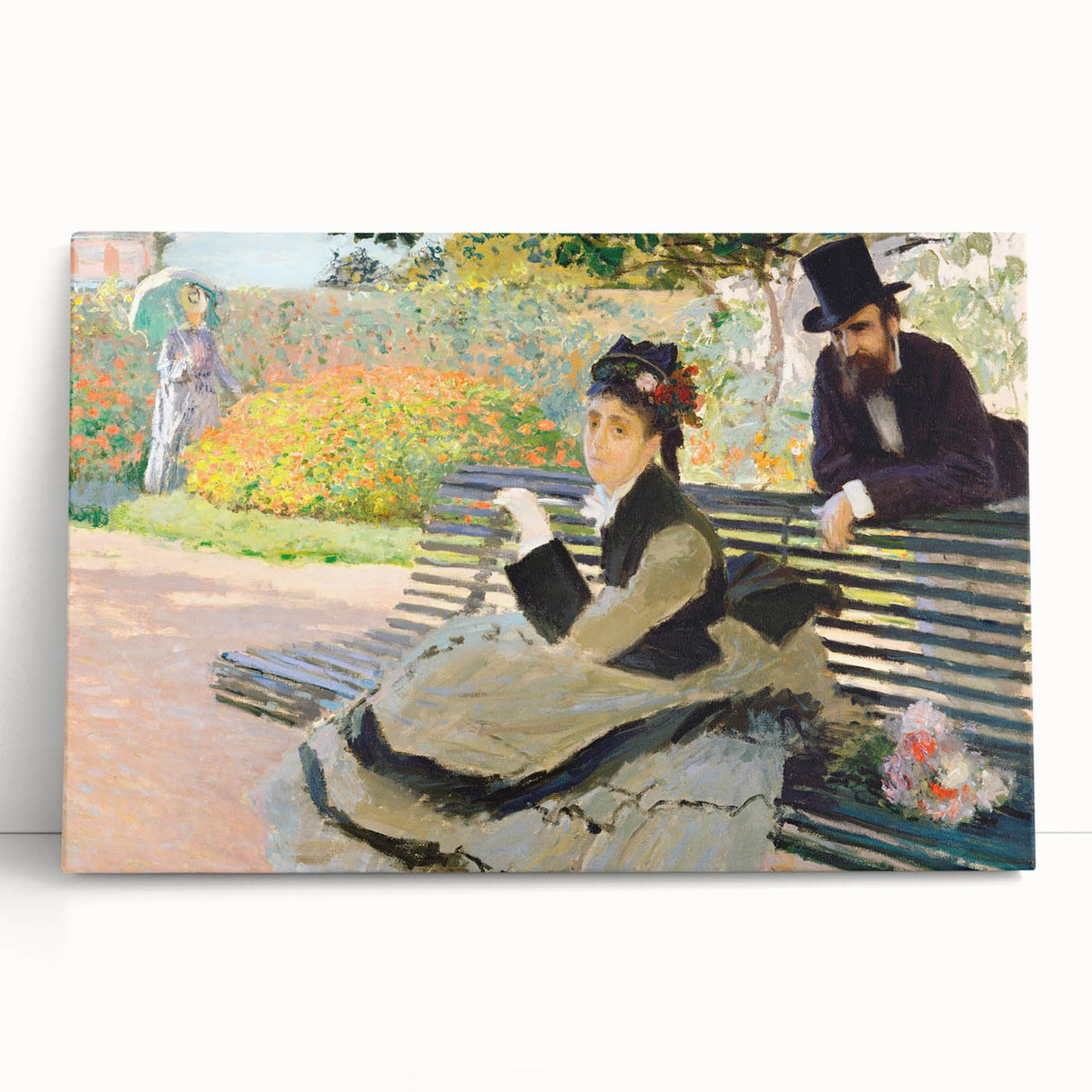 Impressionist Garden Scene - Monet's Camille on a Bench, Framed Print