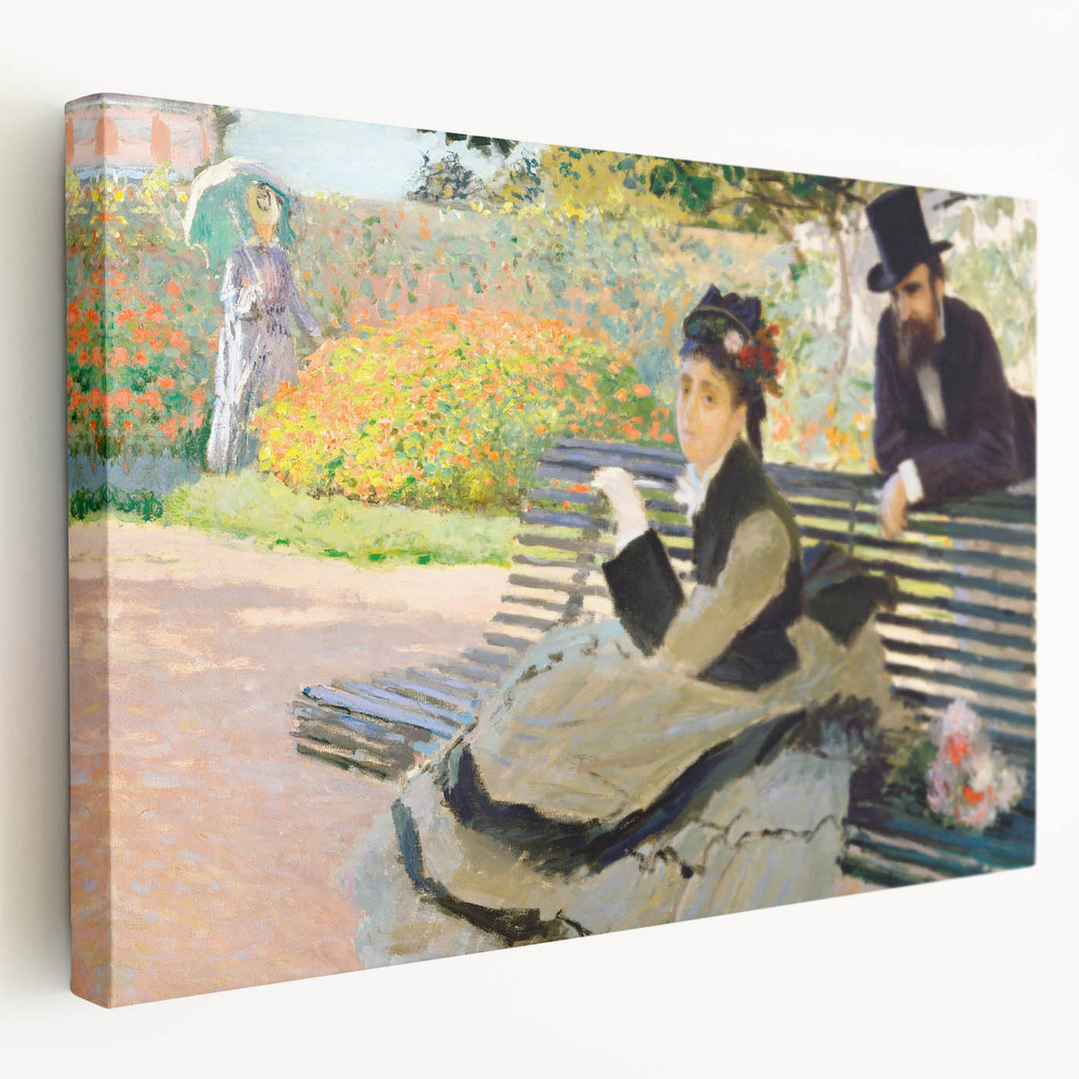 Impressionist Garden Scene - Monet's Camille on a Bench, Framed Print