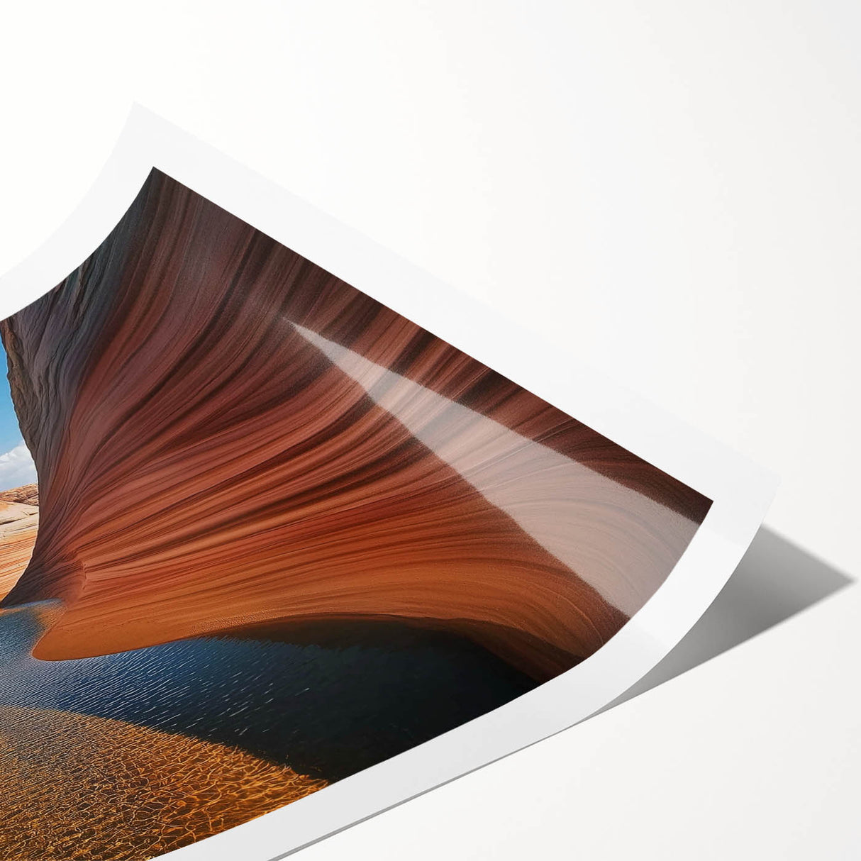 Vibrant landscape print showcasing canyons in rich earthy tones, rolled and ready for display, ideal for enhancing home decor with natural beauty.