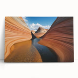 Stretched canvas artwork showcasing a vibrant landscape of canyons, featuring rich earthy tones and intricate details, perfect for enhancing home decor.