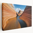 Stretched canvas artwork depicting a breathtaking landscape of colorful canyons under a dramatic sky, showcasing vibrant hues and natural textures. Perfect for nature enthusiasts and home decor.