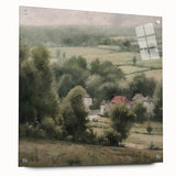 Landscape wall art featuring a serene countryside scene, displayed in a sleek acrylic frame. The vibrant colors and detailed artwork enhance any home decor, making it a perfect addition for nature lovers.