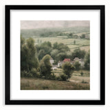 Landscape wall art featuring a picturesque countryside scene, framed in sleek black with a white mat, perfect for enhancing home decor and bringing nature indoors.