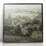 Framed acrylic wall art depicting a serene landscape of rolling green hills and a vibrant blue sky, featuring a sleek black frame that enhances its modern aesthetic. Perfect for adding a touch of nature-inspired decor to any room.