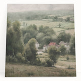 Stretched canvas wall art depicting a serene countryside landscape with rolling hills and a vibrant sunset, perfect for home decor. Ideal for nature enthusiasts.