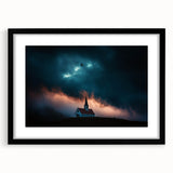 Black-framed landscape artwork showcasing serene countryside scenery with a mat, ideal for home decor. Perfect for enhancing indoor aesthetics and tranquility.