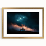 Gold-framed landscape artwork showcasing a serene countryside scene, complete with a white mat, perfect for enhancing home decor in living spaces.