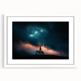 Framed landscape artwork showcasing a serene countryside scene, with a white mat and sleek frame, ideal for home decor and enhancing interior aesthetics.