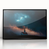 Framed acrylic landscape artwork depicting a serene countryside scene with lush greenery and rolling hills, presented in a sleek black frame for modern decor.