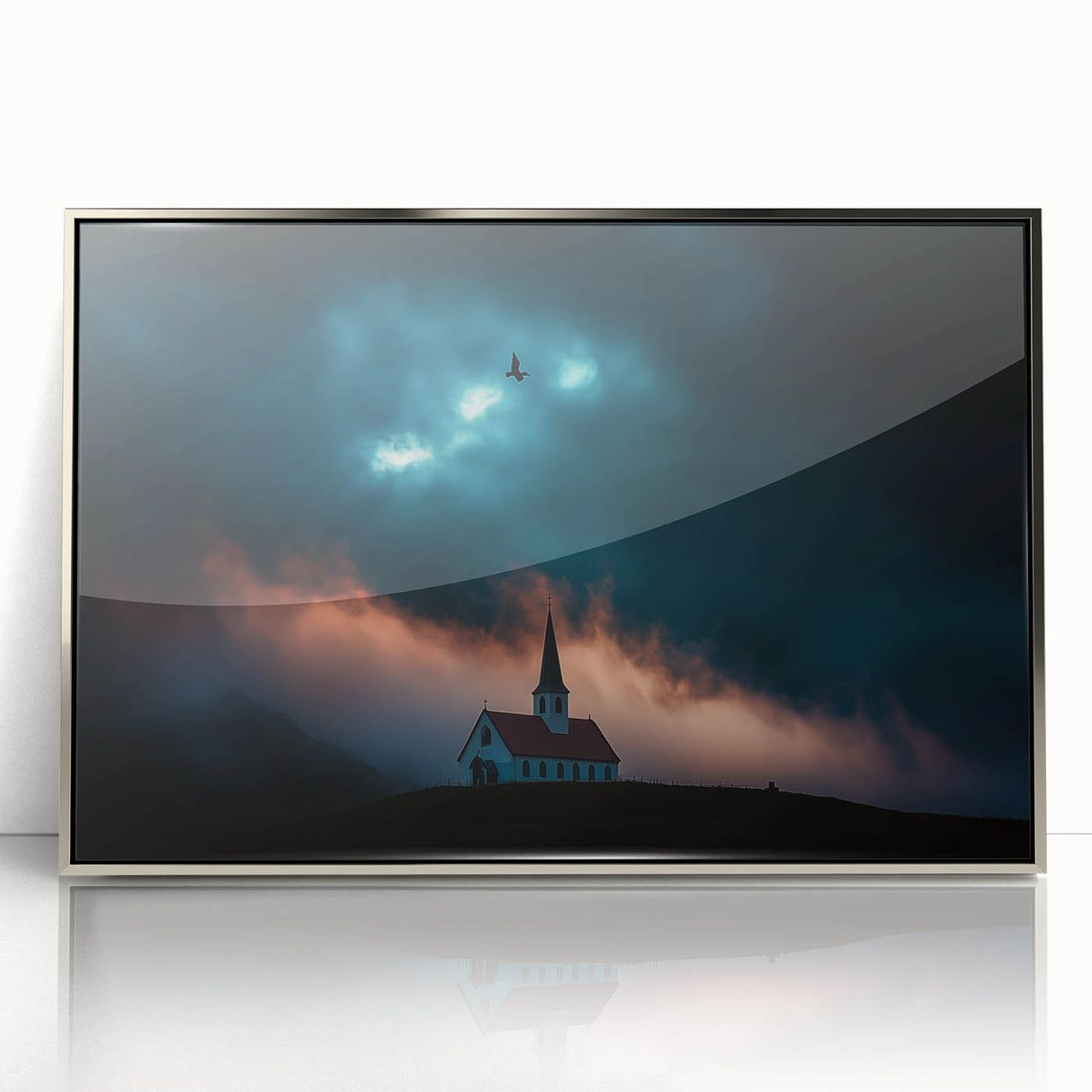 Framed acrylic artwork showcasing a serene countryside landscape with vibrant colors, perfect for enhancing home decor and adding a touch of nature.