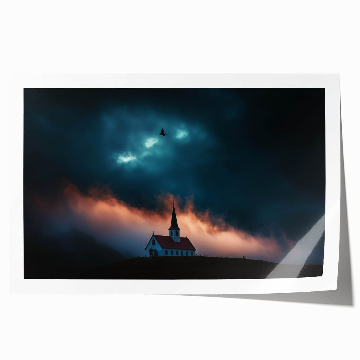 Serene countryside landscape print showcasing lush green fields and distant rolling hills, elegantly rolled and packaged in a protective cardboard tube for easy display.