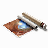 Vibrant desert landscape rolled canvas print showcasing rich hues of orange and red, perfect for home decor and adding a touch of nature-inspired art to any space.