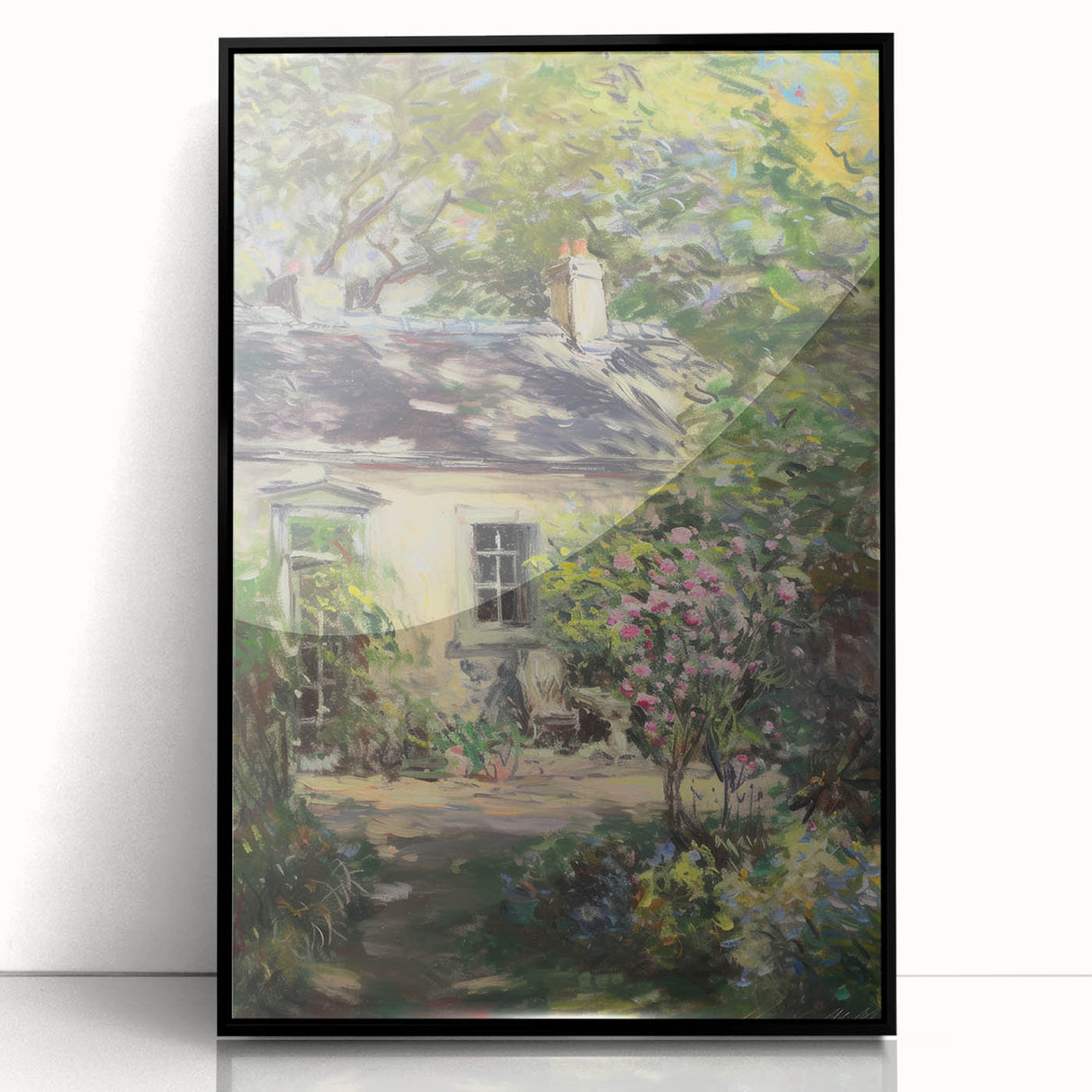 Framed acrylic wall art showcasing a vibrant landscape design with a sleek black frame, ideal for modern home decor and enhancing interior aesthetics.