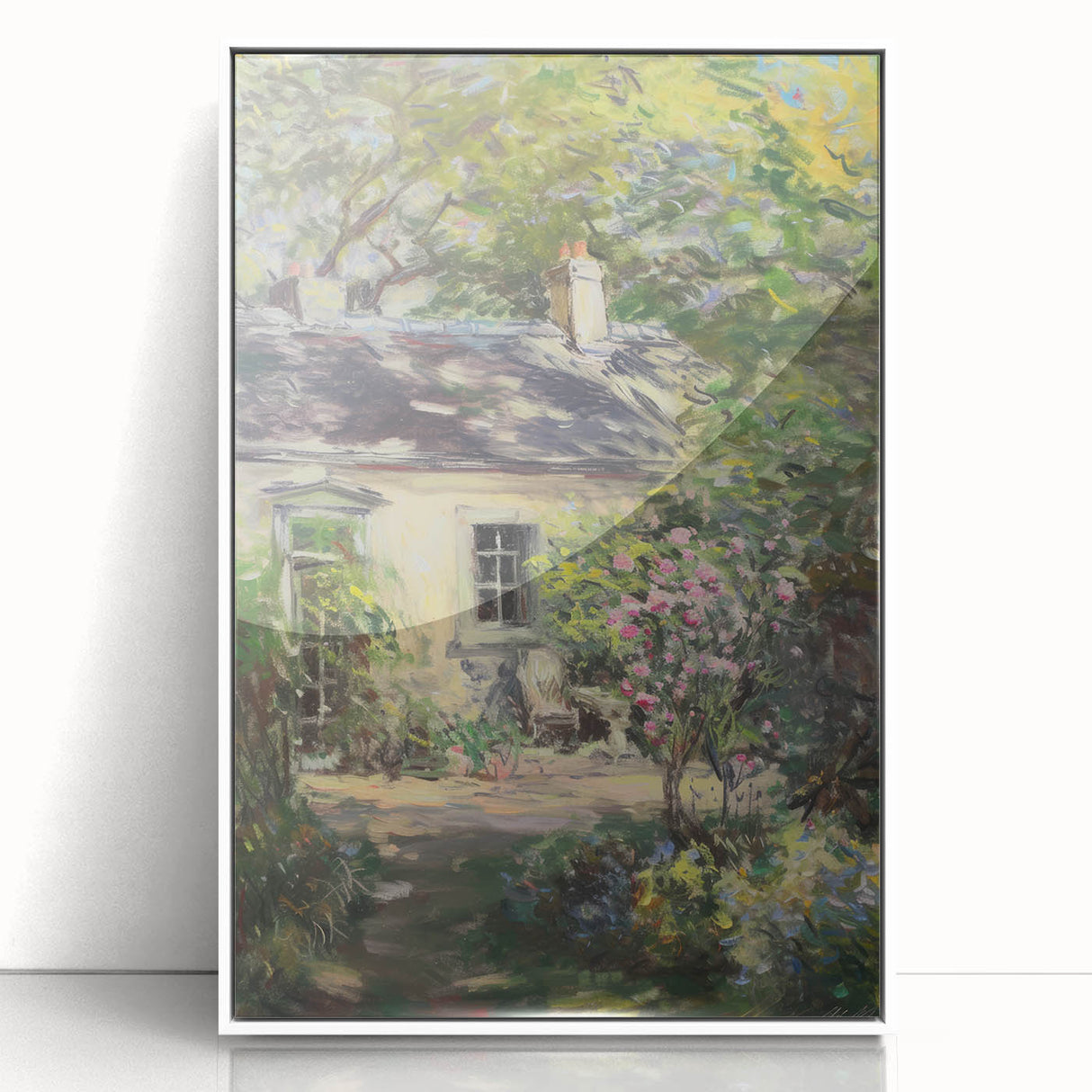 Framed acrylic landscape artwork showcasing vibrant colors and intricate details, displayed against a white background, perfect for modern home decor.
