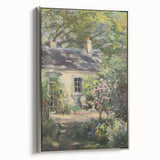 Framed canvas artwork showcasing a serene landscape in muted tones, featuring a silver frame and a side view perspective, ideal for home décor enhancement.