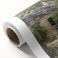 Vibrant rolled canvas showcasing an abstract landscape design in bold colors, elegantly packaged in a protective cardboard tube for easy transport and storage.