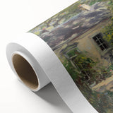 Vibrant rolled canvas showcasing an abstract landscape design in bold colors, elegantly packaged in a protective cardboard tube for easy transport and storage.