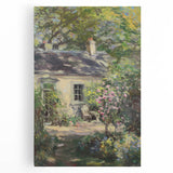 Stretched canvas artwork depicting a serene landscape scene, showcasing vibrant greens and blues, ideal for home decor, with a modern artistic style.