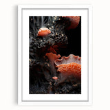 Abstract art print featuring swirling blue and white patterns on a framed canvas, suitable for bedroom or dining room decor.