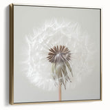 Framed canvas depicting a vintage landscape painting with floral elements in silver and gold tones.