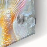 Large abstract wall art featuring close-up nature elements in muted green and brown tones on acrylic glass.