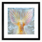 Extra large abstract art print featuring colorful, textured brush strokes on a black framed canvas.