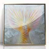 Large art print of a mid-century modernist style landscape in acrylic, framed in gold, ideal for modern art wall decor.