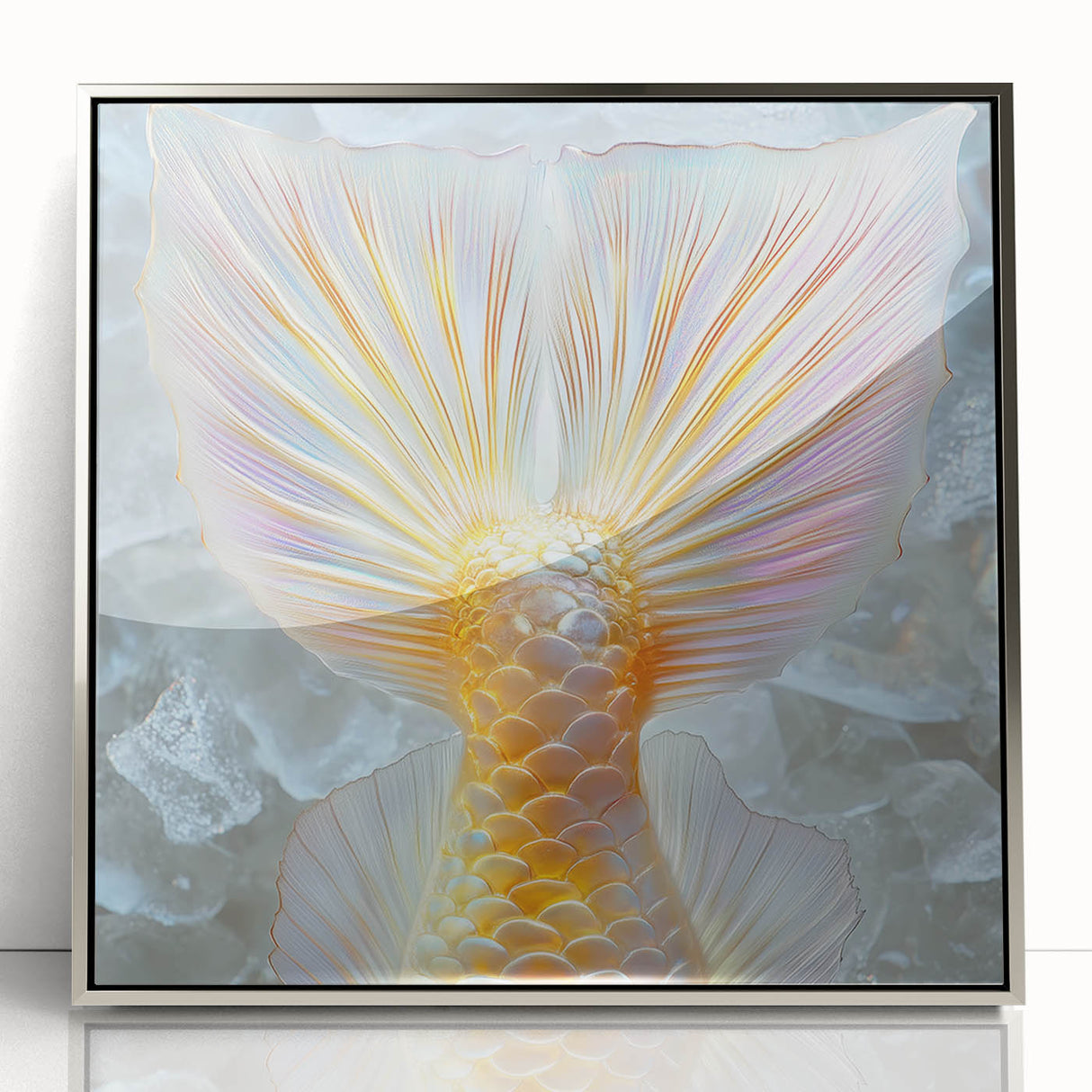 Mid-century modernist art depicting nature elements in muted green and brown tones on a framed acrylic panel.
