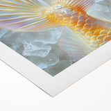 Art deco poster featuring a close-up of nature elements in muted green and brown tones on rolled canvas.