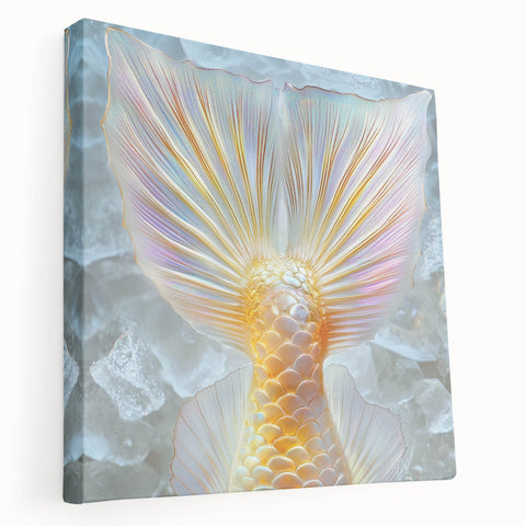 Close-up of green leaves on a large stretched canvas, with soft green and yellow tones, suitable for kitchen wall art.