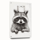 Adorable Raccoon Bathroom Wall Art - Fun Black and White Decor