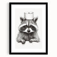 Adorable Raccoon Bathroom Wall Art - Fun Black and White Decor