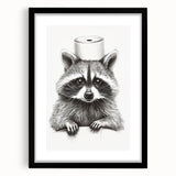 Adorable Raccoon Bathroom Wall Art - Fun Black and White Decor