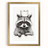 Adorable Raccoon Bathroom Wall Art - Fun Black and White Decor