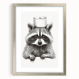 Adorable Raccoon Bathroom Wall Art - Fun Black and White Decor