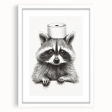 Adorable Raccoon Bathroom Wall Art - Fun Black and White Decor