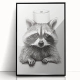 Adorable Raccoon Bathroom Wall Art - Fun Black and White Decor