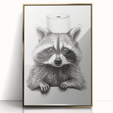 Adorable Raccoon Bathroom Wall Art - Fun Black and White Decor