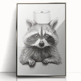 Adorable Raccoon Bathroom Wall Art - Fun Black and White Decor