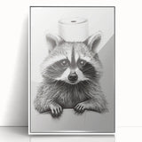 Adorable Raccoon Bathroom Wall Art - Fun Black and White Decor