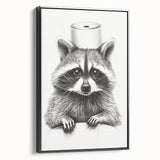 Adorable Raccoon Bathroom Wall Art - Fun Black and White Decor