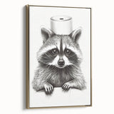 Adorable Raccoon Bathroom Wall Art - Fun Black and White Decor