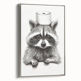 Adorable Raccoon Bathroom Wall Art - Fun Black and White Decor