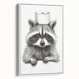 Adorable Raccoon Bathroom Wall Art - Fun Black and White Decor