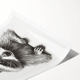 Adorable Raccoon Bathroom Wall Art - Fun Black and White Decor