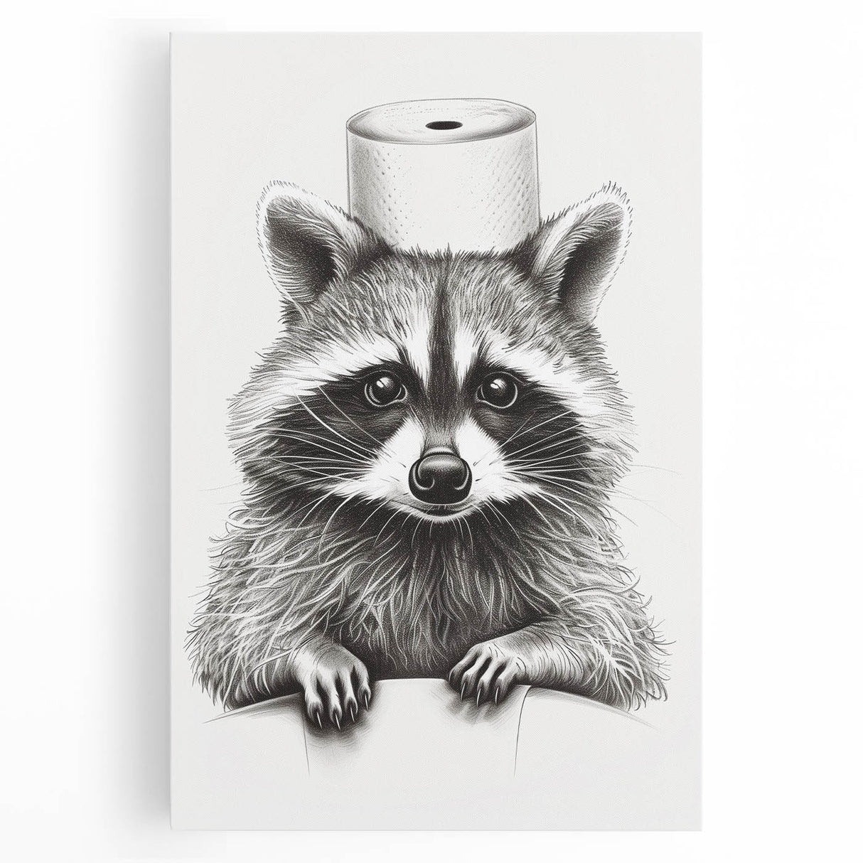 Adorable Raccoon Bathroom Wall Art - Fun Black and White Decor