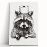 Adorable Raccoon Bathroom Wall Art - Fun Black and White Decor