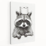 Adorable Raccoon Bathroom Wall Art - Fun Black and White Decor