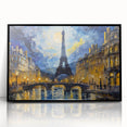 Large abstract wall art depicting a stylized Parisian scene in muted black and gray tones, framed in black acrylic.
